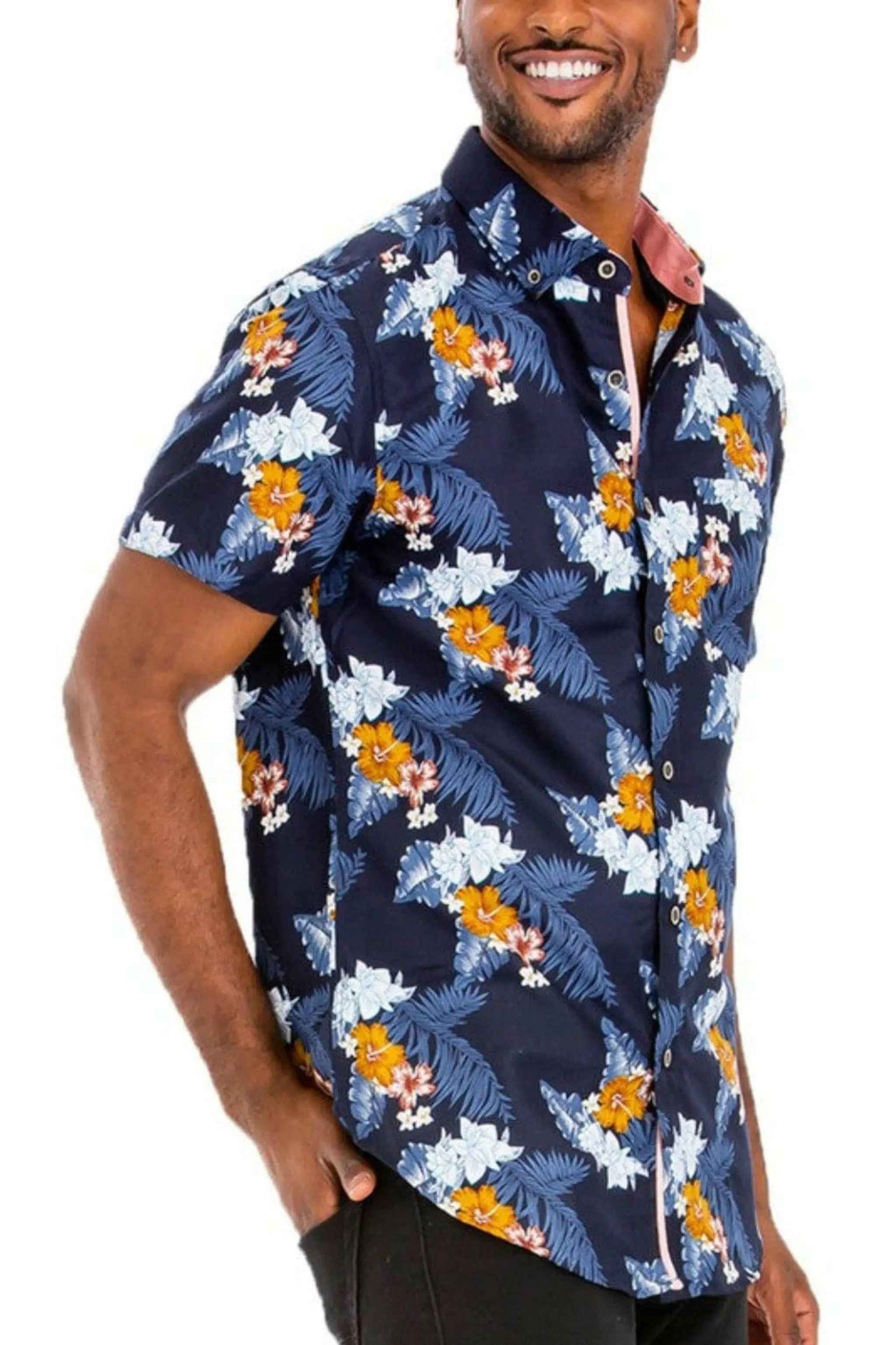 Men's Hawaiian print button shirt - retro 70s men's tops