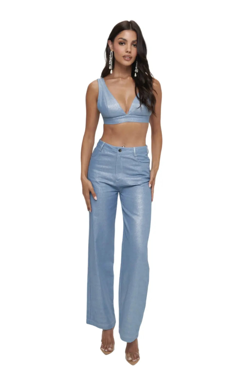 Over Top Fun Side Denim Pant Set-Blue - Epicplacess