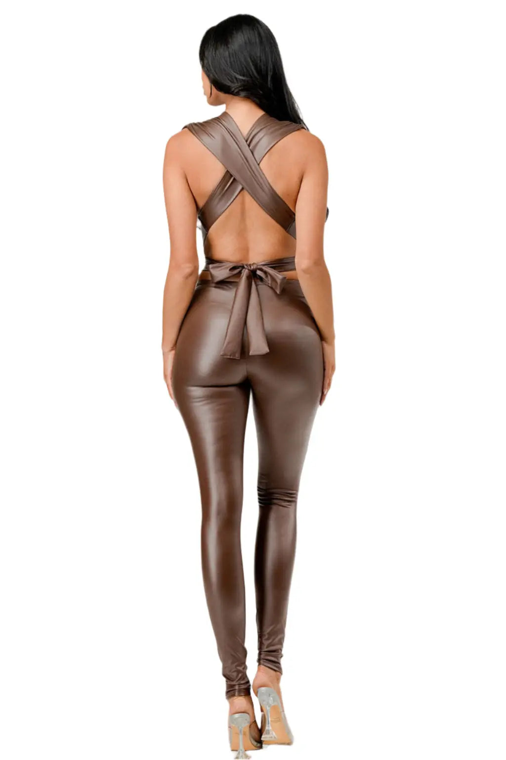 Lara Cut Out Knit Pu Leather Jumpsuits - Epicplacess