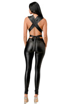 Lara Cut Out Knit Pu Leather Jumpsuits - Epicplacess