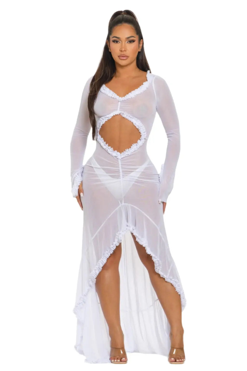 Kiana Cut Out Ruffle Mesh Maxi Dress - Epicplacess