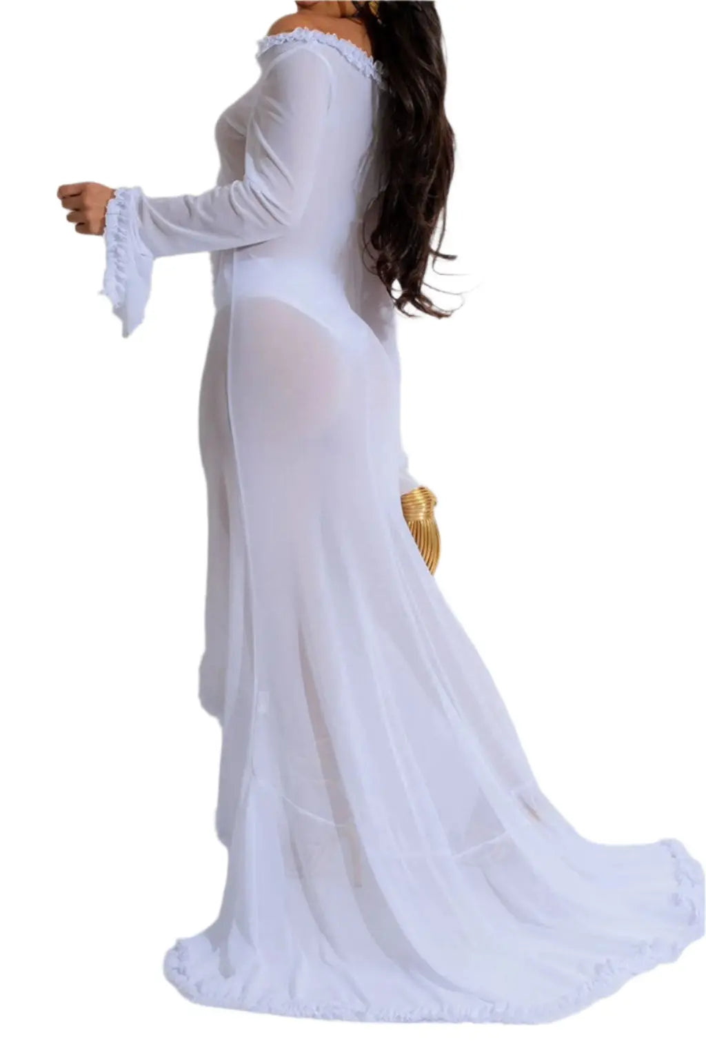 Kiana Cut Out Ruffle Mesh Maxi Dress - Epicplacess