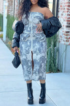 Zip-Up Tube Denim Maxi Dress - Epicplacess