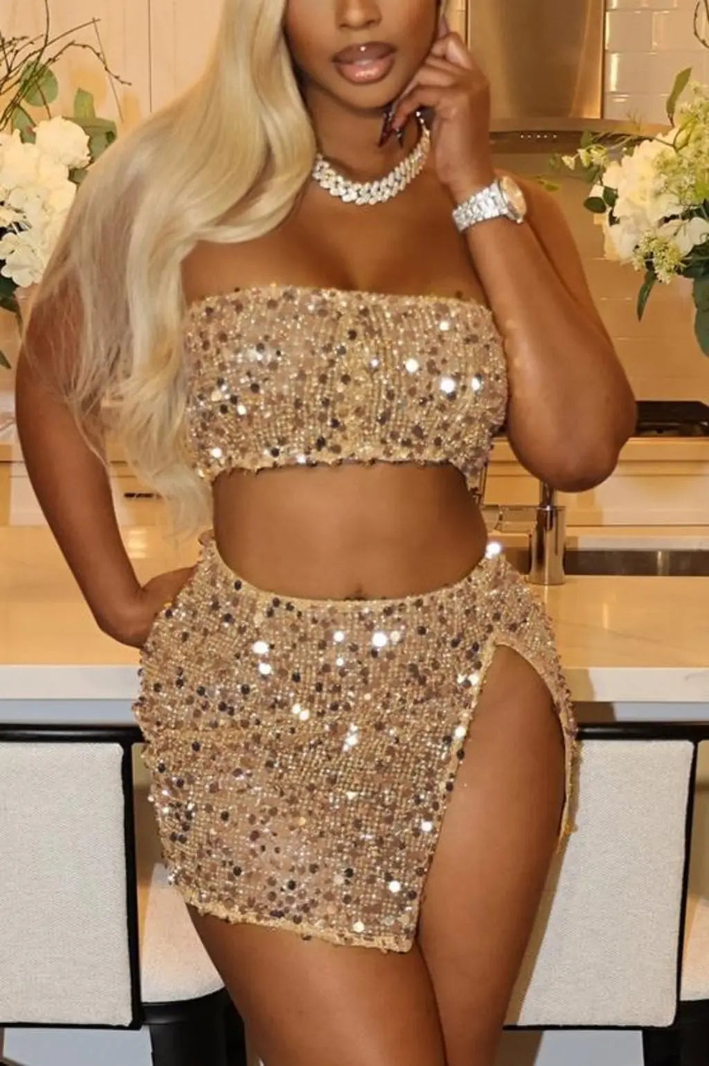 Sequin Backless Poppy Skirt Set - Epicplacess