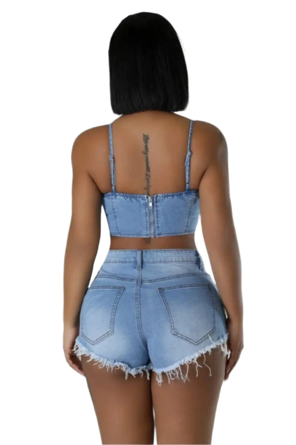 Pearl Chain Ya Business Denim Set Shorts - Epicplacess