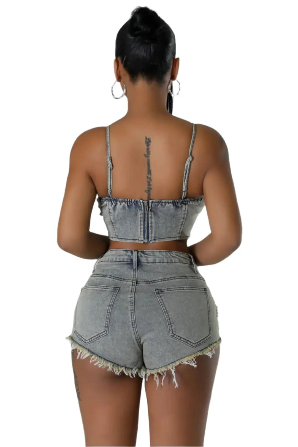 Pearl Chain Ya Business Denim Set Shorts - Epicplacess
