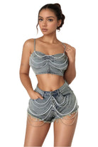 Pearl Chain Ya Business Denim Set Shorts - Epicplacess