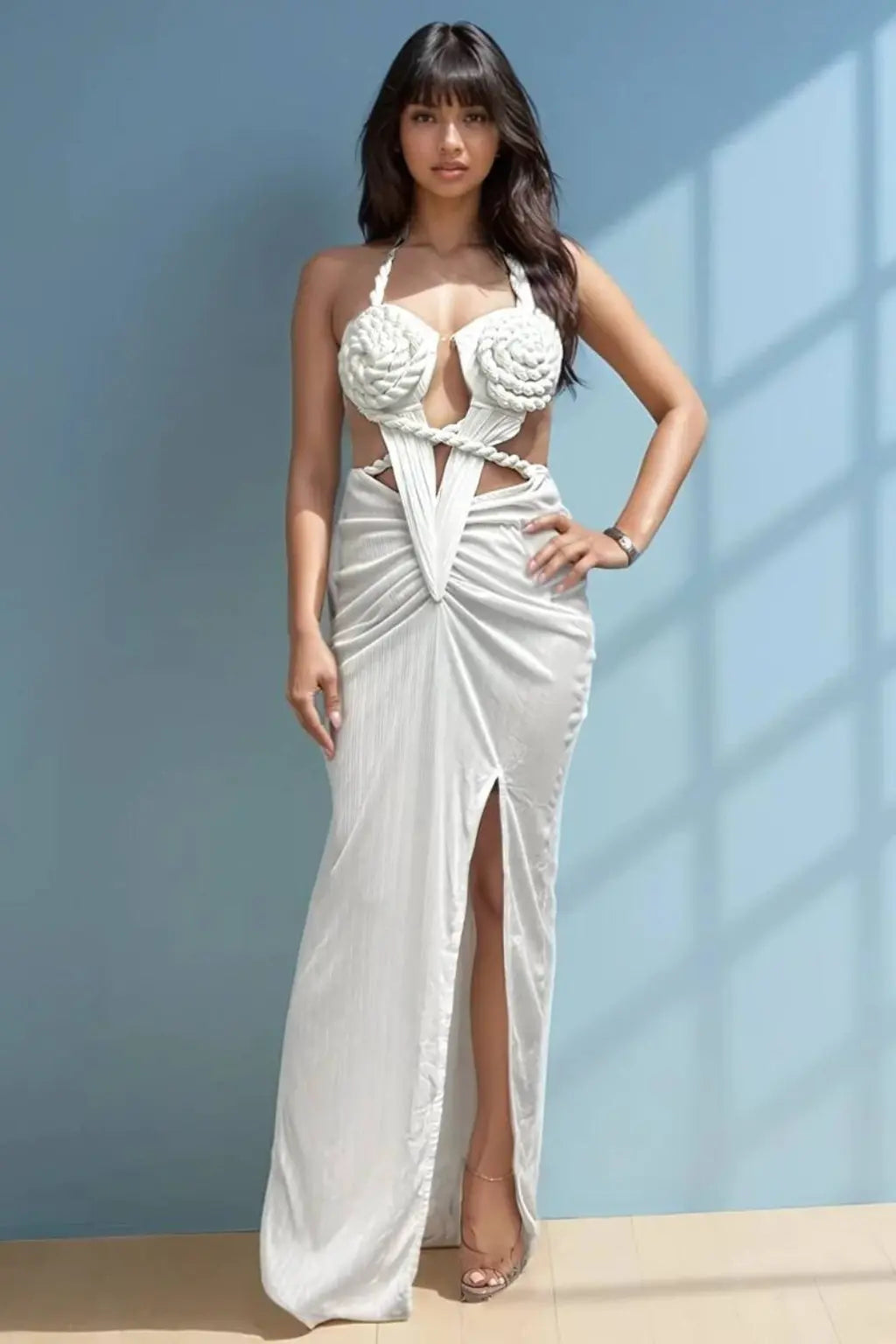 Clara Knotted Maxi Dress-White - Epicplacess