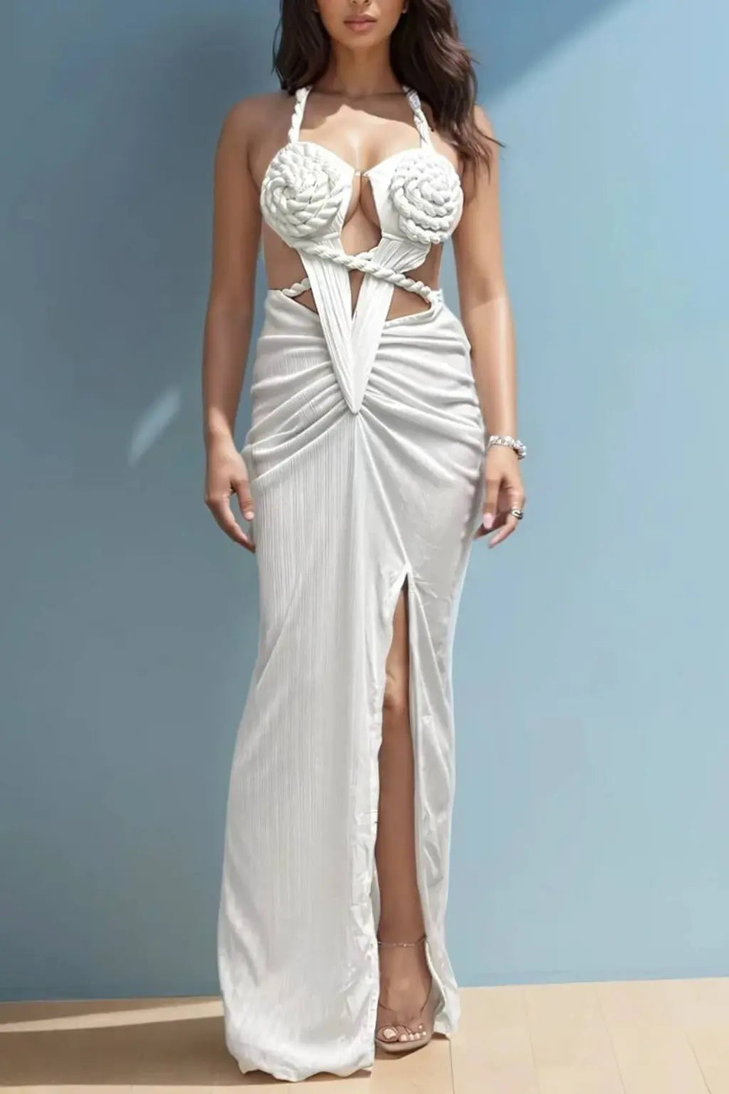 Clara Knotted Maxi Dress-White - Epicplacess