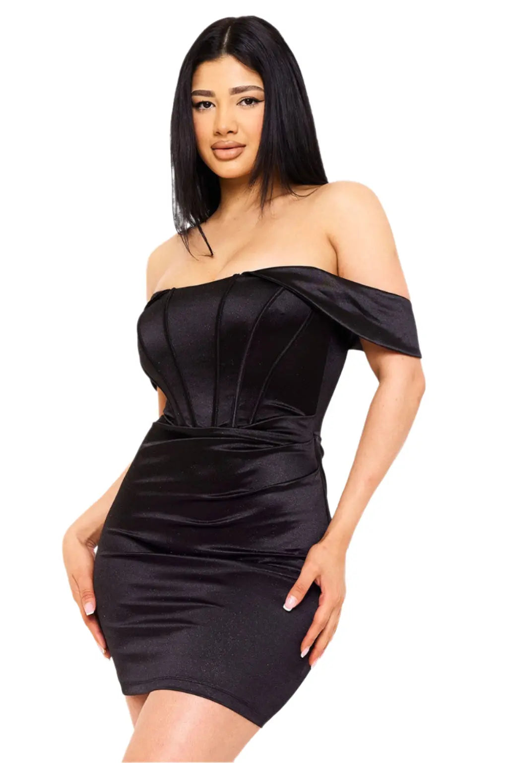Glitter Knit Satin Off The Shoulder Mini Dress - Epicplacess