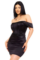 Glitter Knit Satin Off The Shoulder Mini Dress - Epicplacess