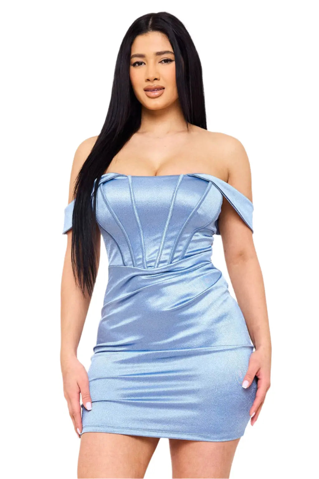 Glitter Knit Satin Off The Shoulder Mini Dress - Epicplacess