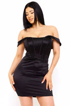 Glitter Knit Satin Off The Shoulder Mini Dress - Epicplacess