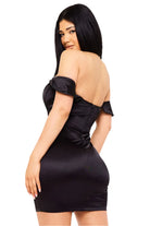 Glitter Knit Satin Off The Shoulder Mini Dress - Epicplacess