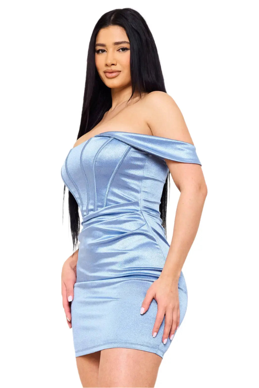 Glitter Knit Satin Off The Shoulder Mini Dress - Epicplacess
