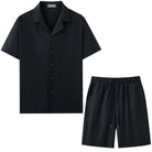 Men's Textured Jacquard Co-ord Set – Black Flat Lay