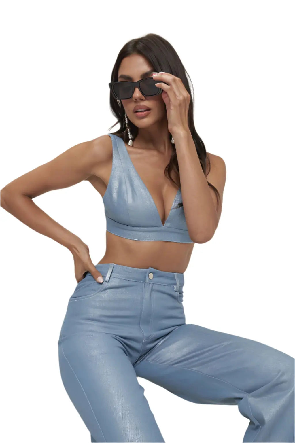 Over Top Fun Side Denim Pant Set-Blue - Epicplacess