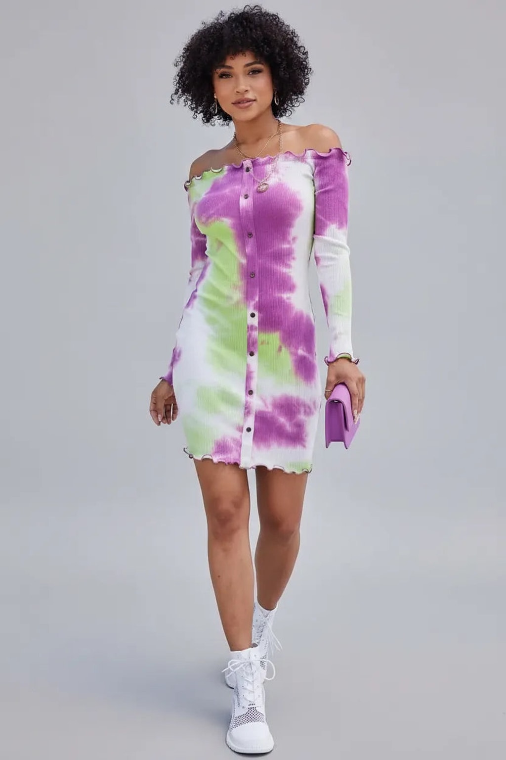 Purple mini dress outfit view - Epicplacess