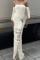 Tassel Away white maxi dress detail - Epicplacess