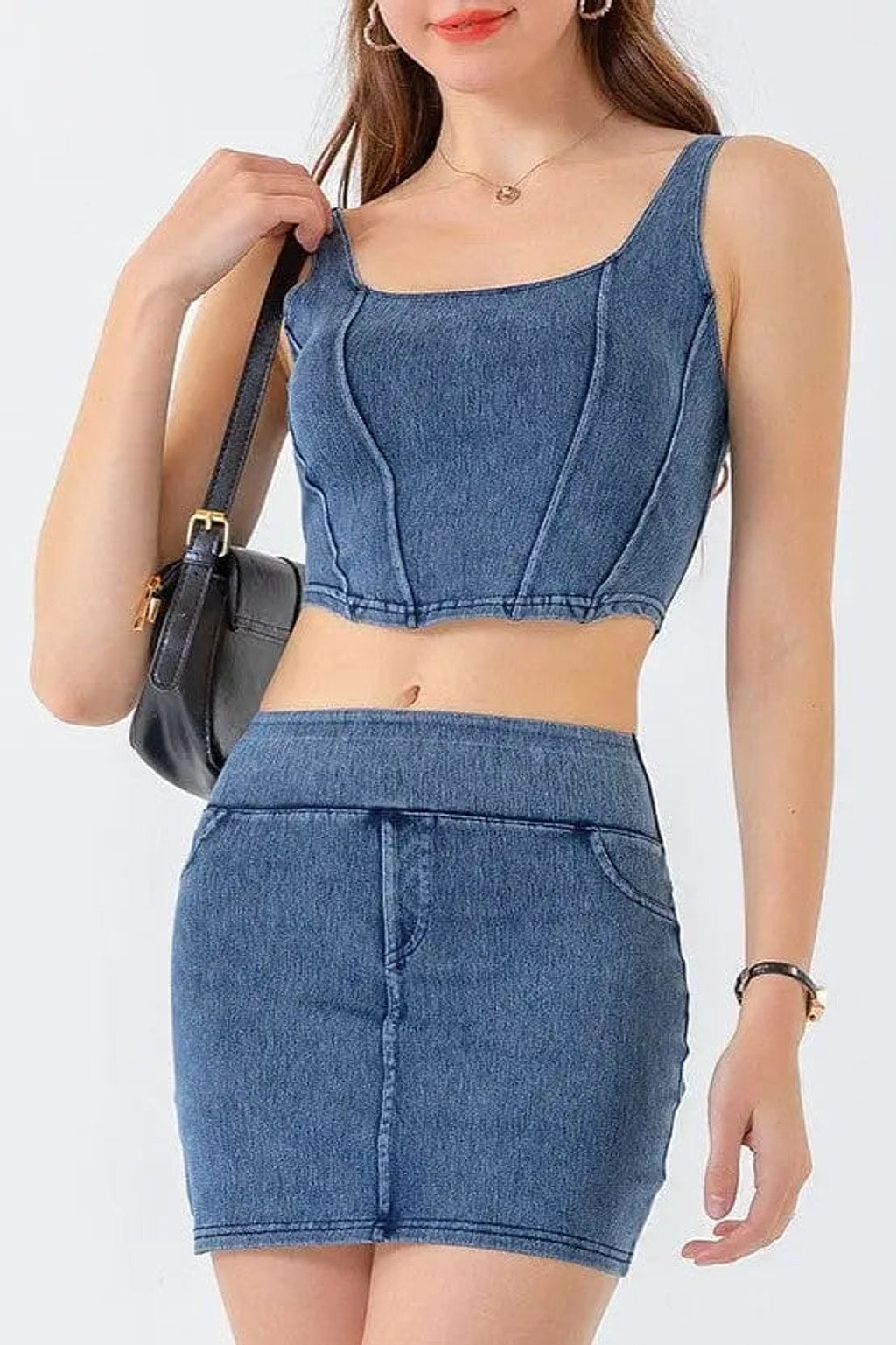 Denim crop top front view - Epicplacess