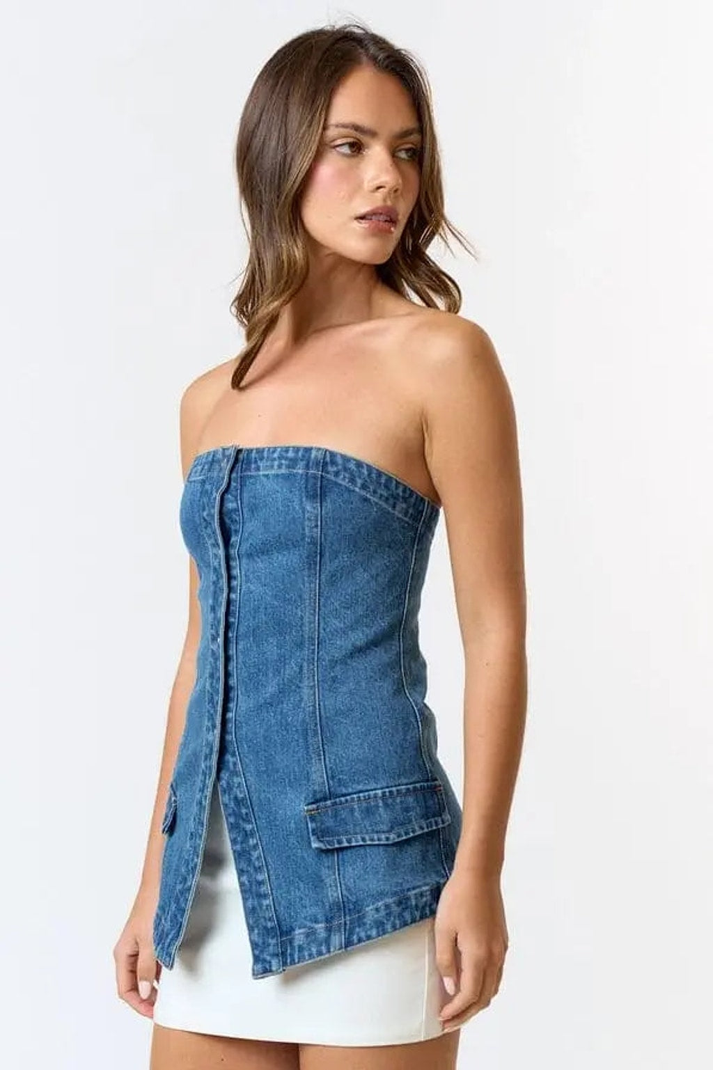 Denim button top front view - Epicplacess