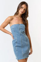 Tube denim dress outfit view - Epicplacess