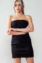 Denim tube mini dress front view - Epicplacess