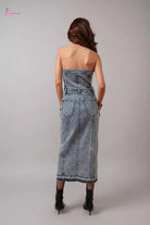 Rustic denim midi dress back view - Epicplacess