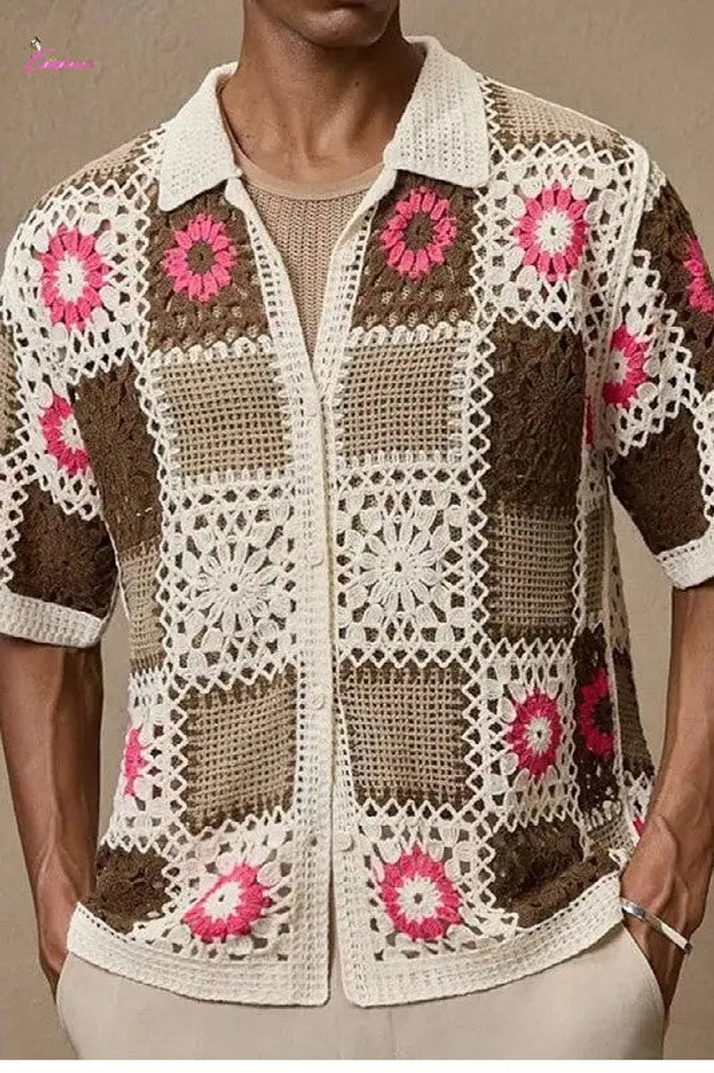 Brown patchwork crochet shirt - Epicplacess