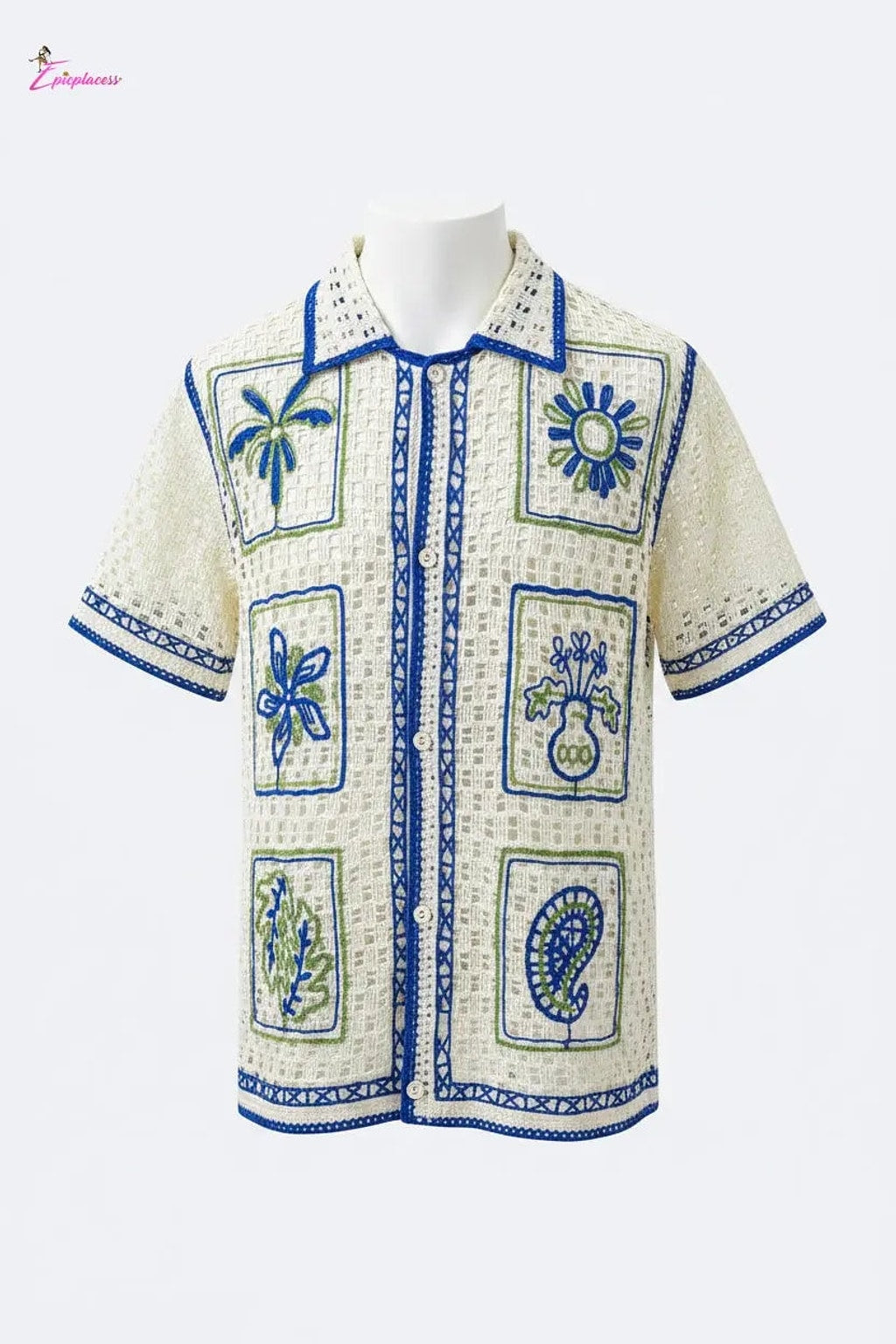 Botanical crochet shirt front view - Epicplacess
