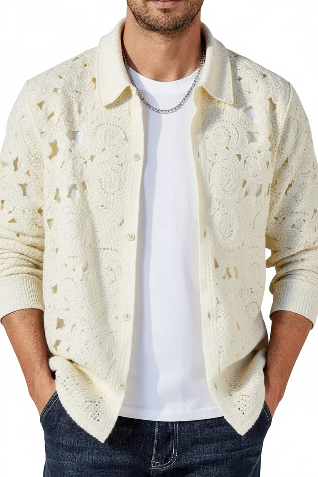 Ivory floral lace button shirt - Epicplacess