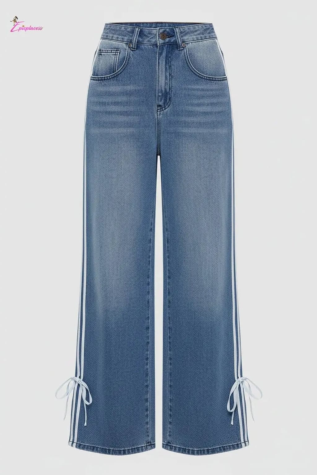 Medium blue lace-up wide-leg jeans detail - Epicplacess