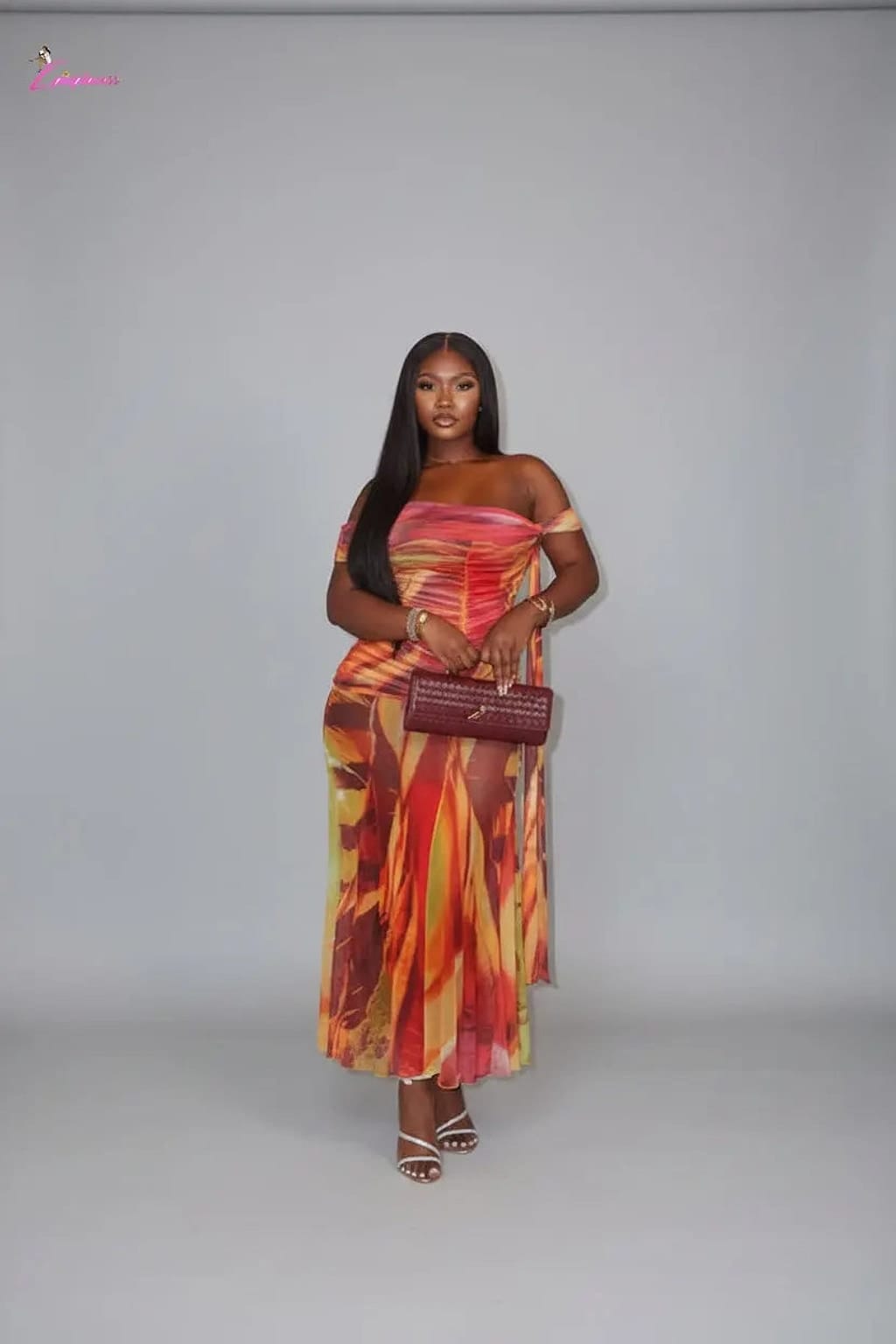 Rust gold maxi dress outfit view - Epicplacess