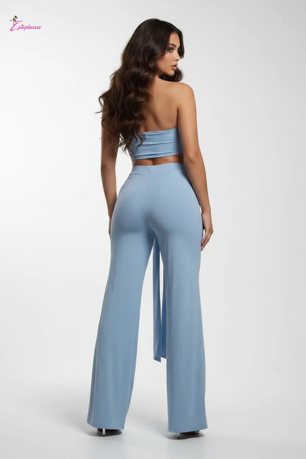 Serpent Charm Ruched Crop & Wide-Leg Pant Set - Epicplacess