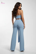 Serpent Charm Ruched Crop & Wide-Leg Pant Set - Epicplacess