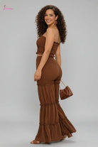 Smocked Ruffle Tube Top & Tiered Flare Pants Set - Epicplacess