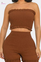 Smocked Ruffle Tube Top & Tiered Flare Pants Set - Epicplacess