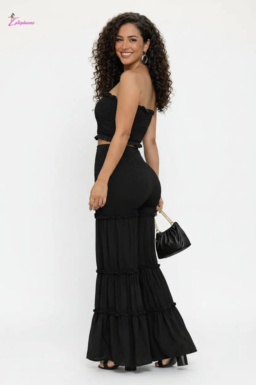 Smocked Ruffle Tube Top & Tiered Flare Pants Set - Epicplacess