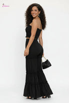 Smocked Ruffle Tube Top & Tiered Flare Pants Set - Epicplacess
