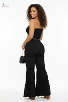 Smocked Ruffle Tube Top & Tiered Flare Pants Set - Epicplacess