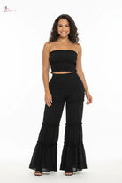 Smocked Ruffle Tube Top & Tiered Flare Pants Set - Epicplacess