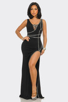 Women's Ruby Radiance Red Rhinestone Slit Maxi Gown