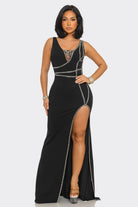 Women's Ruby Radiance Red Rhinestone Slit Maxi Gown