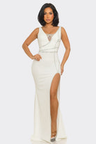 Women's Ruby Radiance Red Rhinestone Slit Maxi Gown