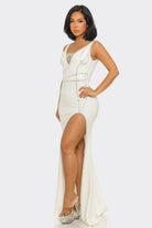 Women's Ruby Radiance Red Rhinestone Slit Maxi Gown