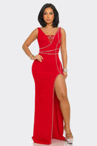 Women's Ruby Radiance Red Rhinestone Slit Maxi Gown