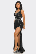 Women's Ruby Radiance Red Rhinestone Slit Maxi Gown