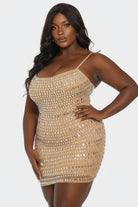 Gold Iridescent Mirror Rhinestone Mesh Bodycon Mini Dress - Side Angle Front