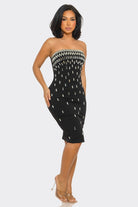 Midnight Dazzle Black Rhinestone Strapless Midi Dress - rhinestone detail