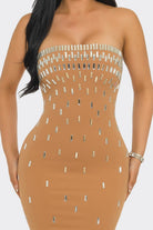 Midnight Dazzle Black Rhinestone Strapless Midi Dress - side view